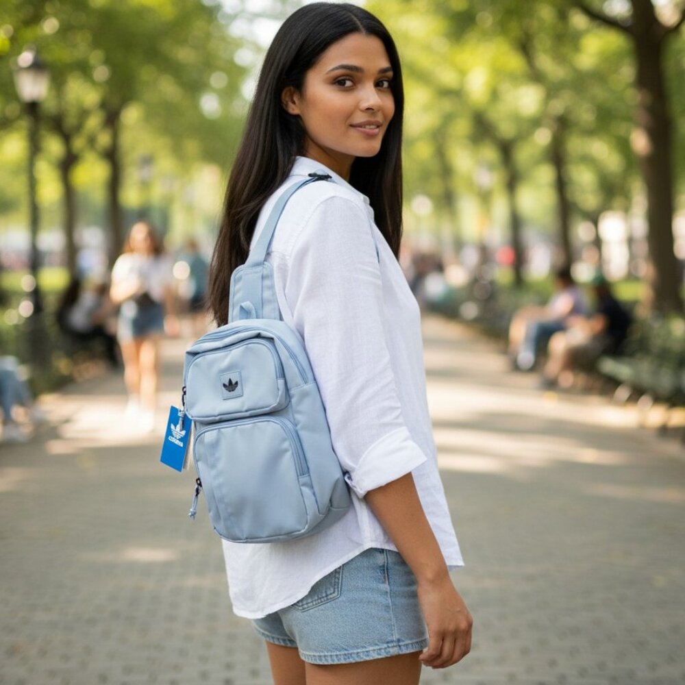 ADIDAS Utility Sling Bag Crossbody Purse Ash Blue Travel Athleisure Belt Street - Picture 3 of 12